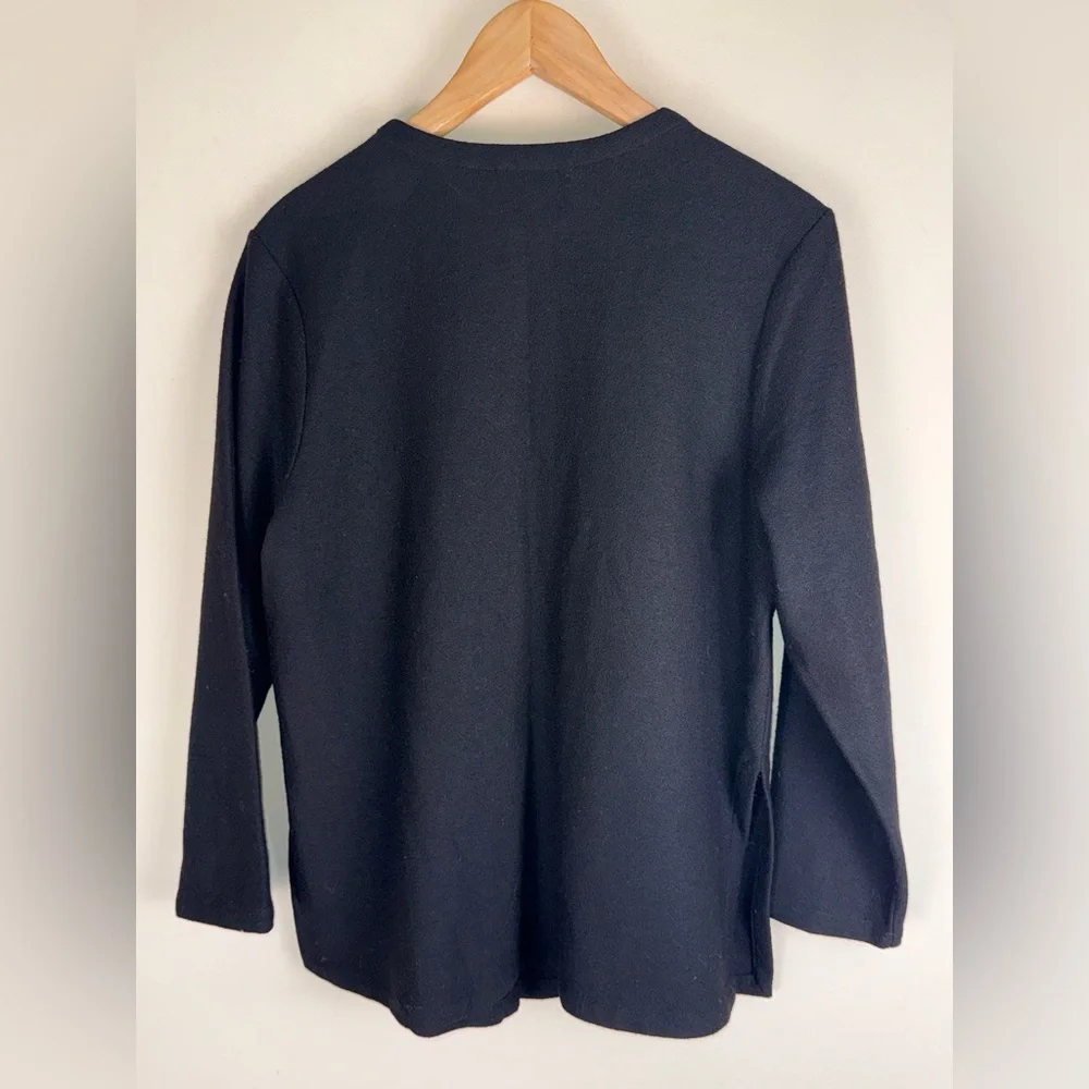 Eileen Fisher Women's Black 100% Wool Button Up Cardigan‎ Side Slit Small Career